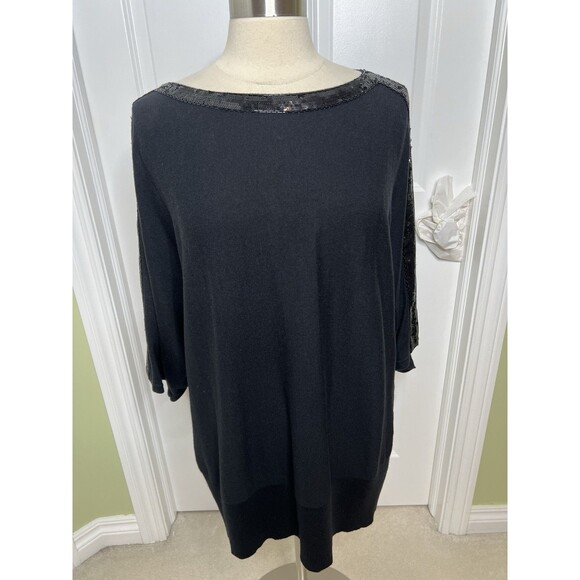 Talbots Woman knit Sweater Plus 2XL Kimono Sleeve Sequin Boat Neck Black New - Picture 1 of 10